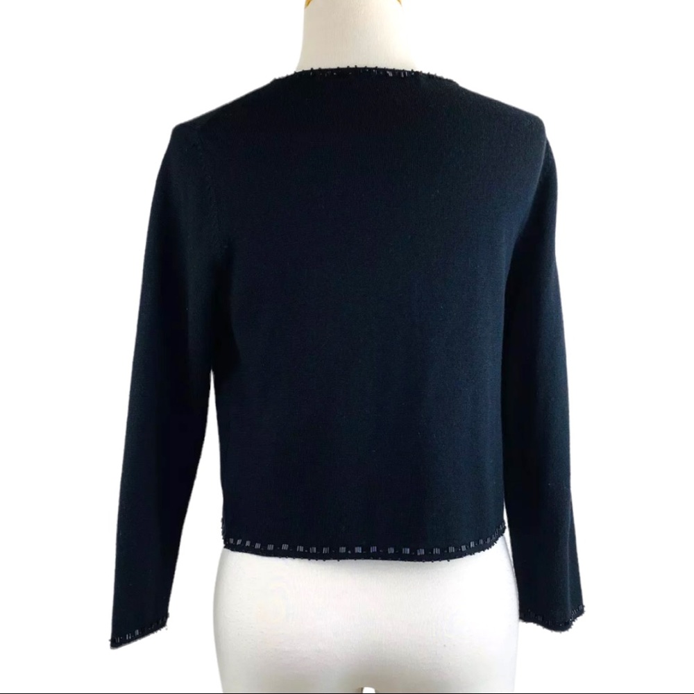 BROOKS BROTHERS Open Front Sweater Fine Merino Italian Wool Hand Beaded Black XS - Picture 5 of 12